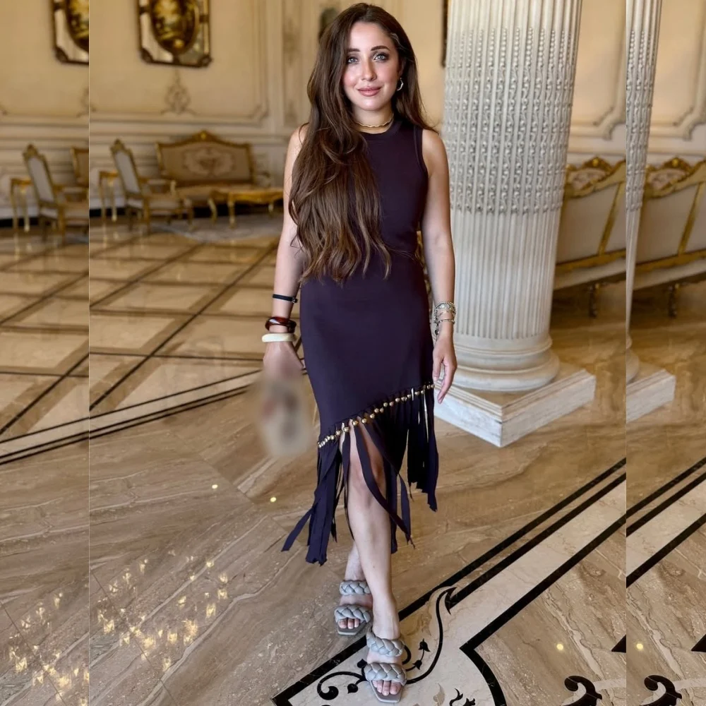 

Customized High Quality Jersey Pearl Pleat A-line Scoop Neck Midi Dresses Bespoke Occasion Classic Matching