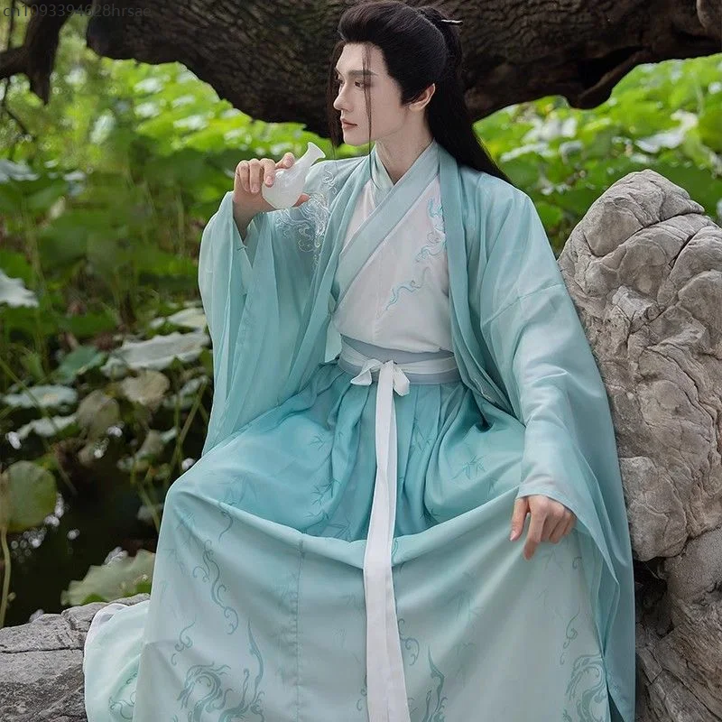 

Hanfu Men Chinese Traditional Cosplay Costume Oversized Cosplay Costume Ancient Green Hanfu Shirt Skirt Coat