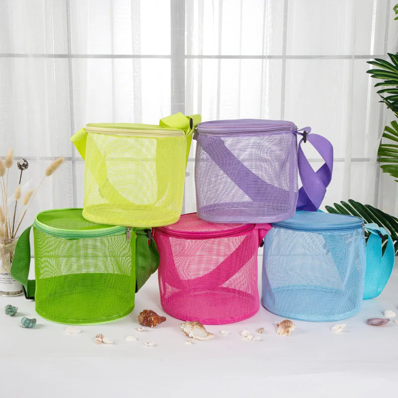 

New Mesh Beach Bucket Summer Shell Toys Tote Bag With Handle Kids Collection Sand Bag Mesh Beach Basket For Family Travel