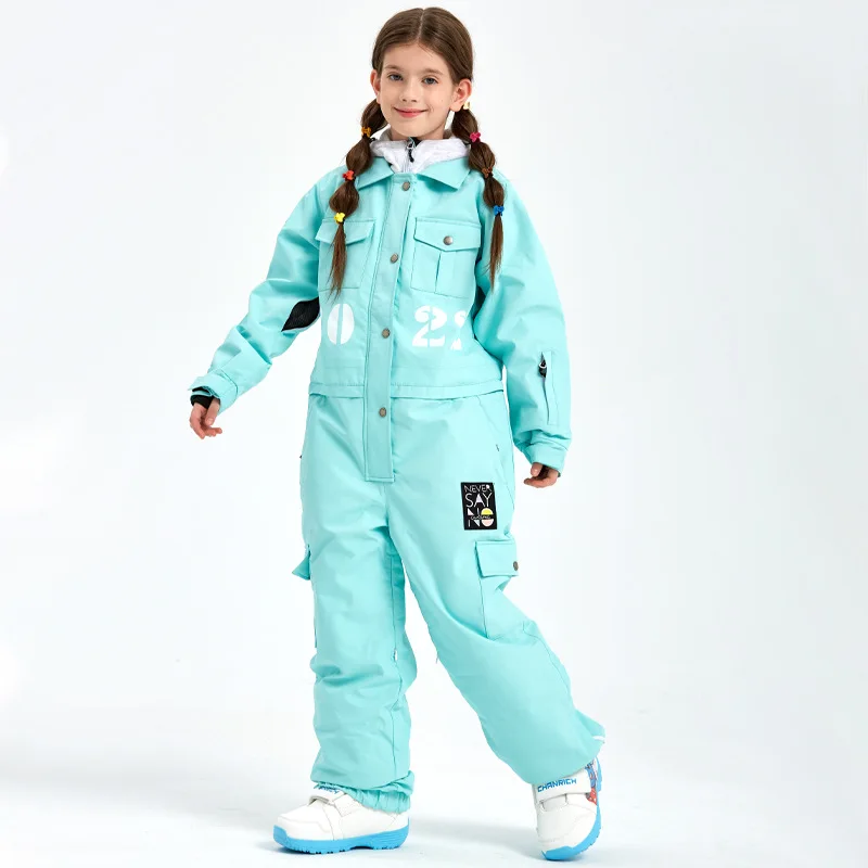 MUTUSNOW Winter Warm One-piece Ski Suit For Boys And Girls Waterproof Breathable  Snowboarding Ski Jumpsuit Children Hooded Set