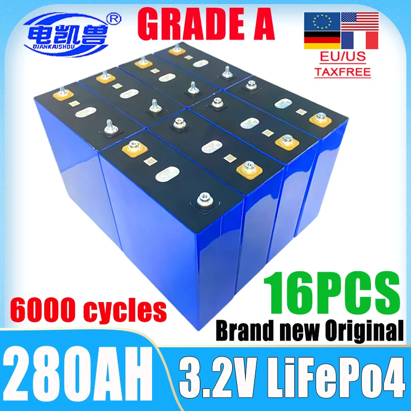 16pcs new 3.2V 48V Lifepo4 battery 320Ah 280Ah 230AH 105ah A-grade RV electric boat solar storage rechargeable battery pack