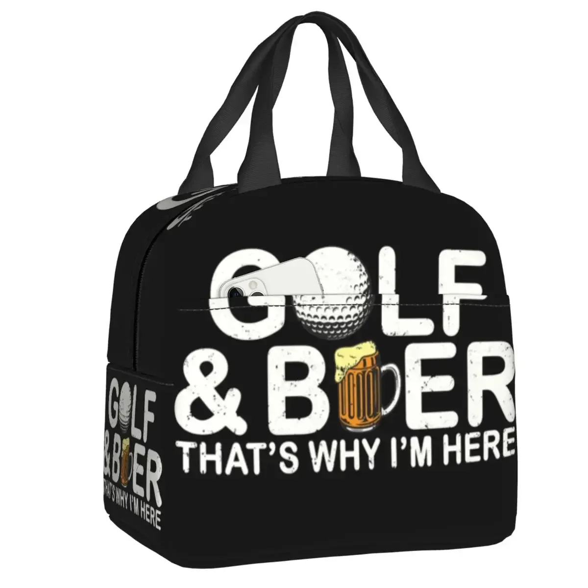 Beer Insulated Lunch Bag for Women Resuable Sports Golfing Golfer Thermal Cooler Bento Box Office Work School