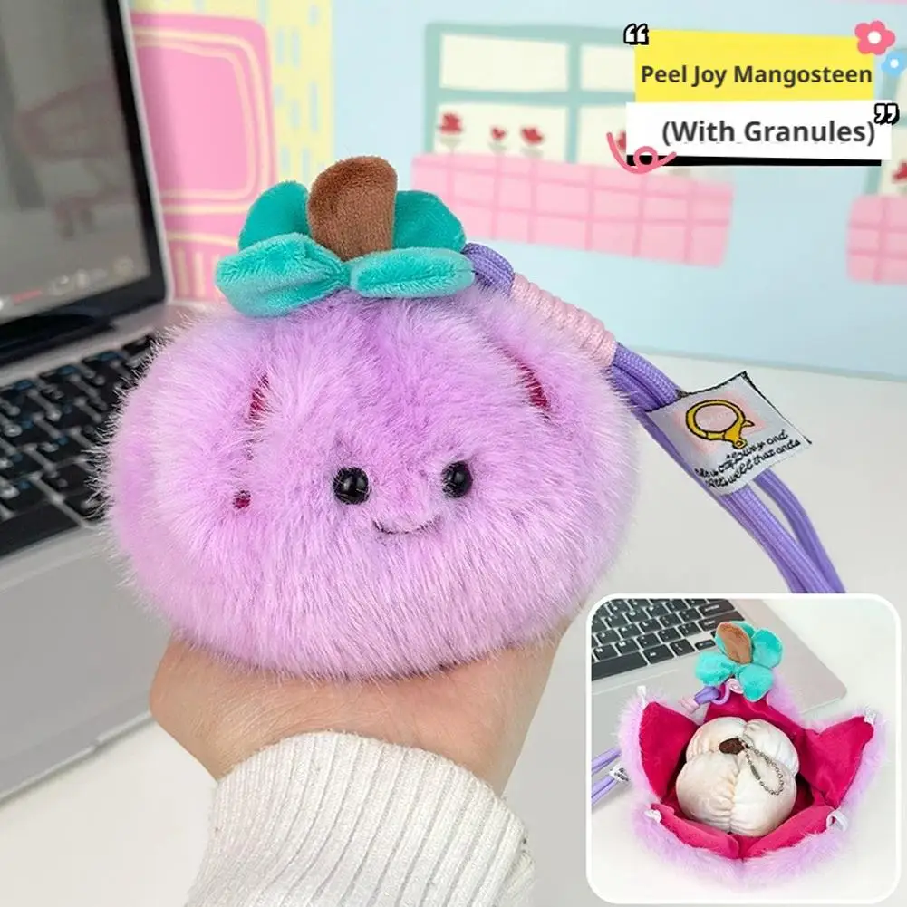 Peelable Plush Fruit Toy Interactive Reversible Fruit Plush Keychain Super Soft Filled Cute Bag Charm for Backpack Decor X4I9