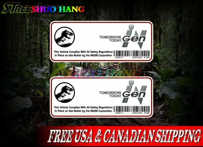 

2 Jurassic Park Compliance Scan Vehicle Vinyl Decals 4x4 CJ YJ JK Door Stickers Car Stickers Racing Van, Motorcycle Body