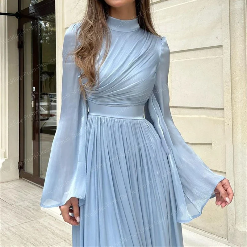 Elegante lange Abendkleider für arabische Frauen High-Neck knöchel lange gerade Abschluss ball Party Gala Sonder veranstaltungen Tanz Maxi 2023 neu