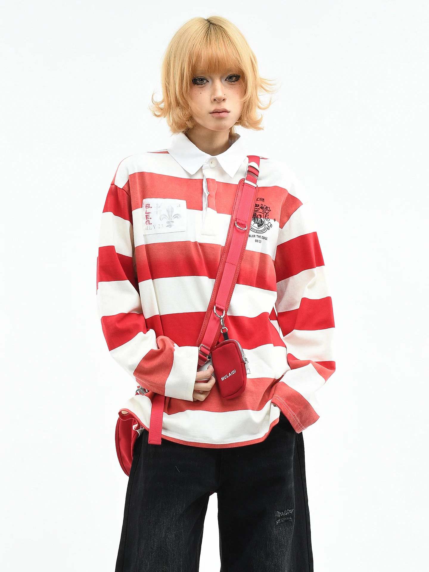 

Женская свободная футболка с длинным рукавом OV Original American Stripe Color Block, винтажная, с эффектом потертости, весенний тренд, брендовая