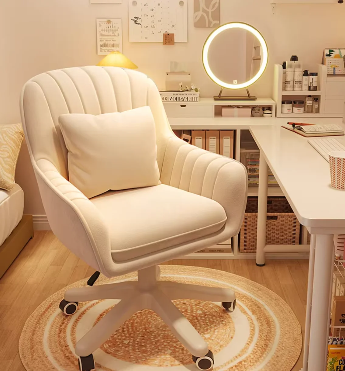 #Trendy Contemporary Fabric Home Office Bedroom Chair Comfortable Long Sitting Periods Adjustable Backrest Height Swivel Design