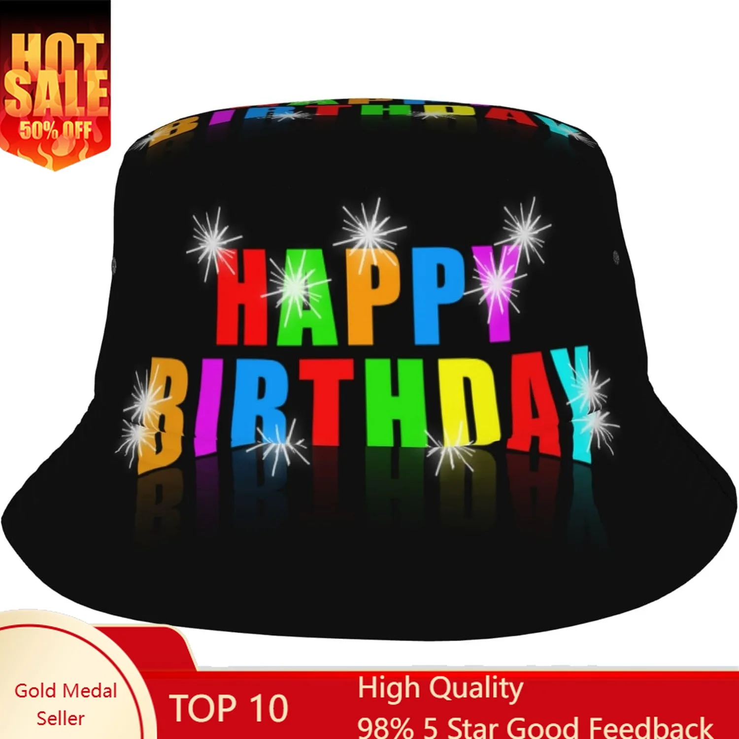 

Happy Birthday Bucket Hat Packable Sun Hats Fishing Cap for Women Men Beach Summer Outdoor Hiking