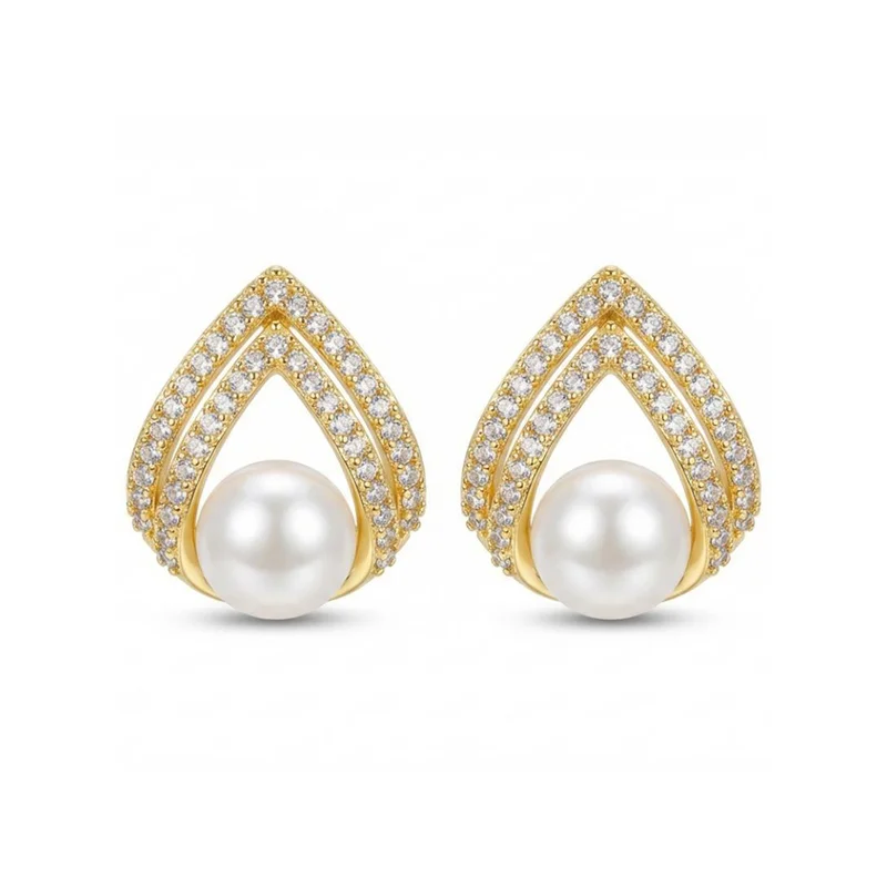 

MURMUR Modern Geometric Pearl Earrings Double Layer Crystal V Shape Luxury Fine Jewelry