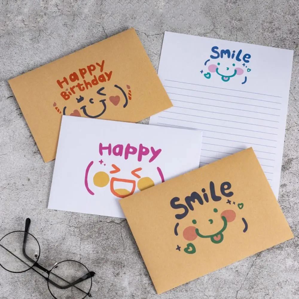 24Pcs Fresh Cute Kraft Paper Envelope Expression Letter Blessing Thank Envelope Happy Kawaii Graffiti Envelope Greeting Card