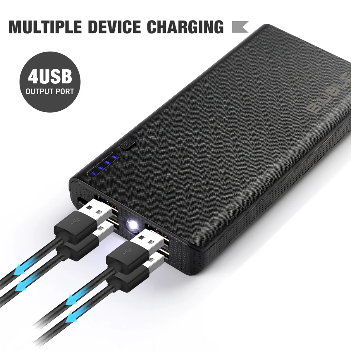 BIUBLE Power Bank Portable Battery Charger Fast Charging External Battery 4 USB for iPhone Samsung Huawei