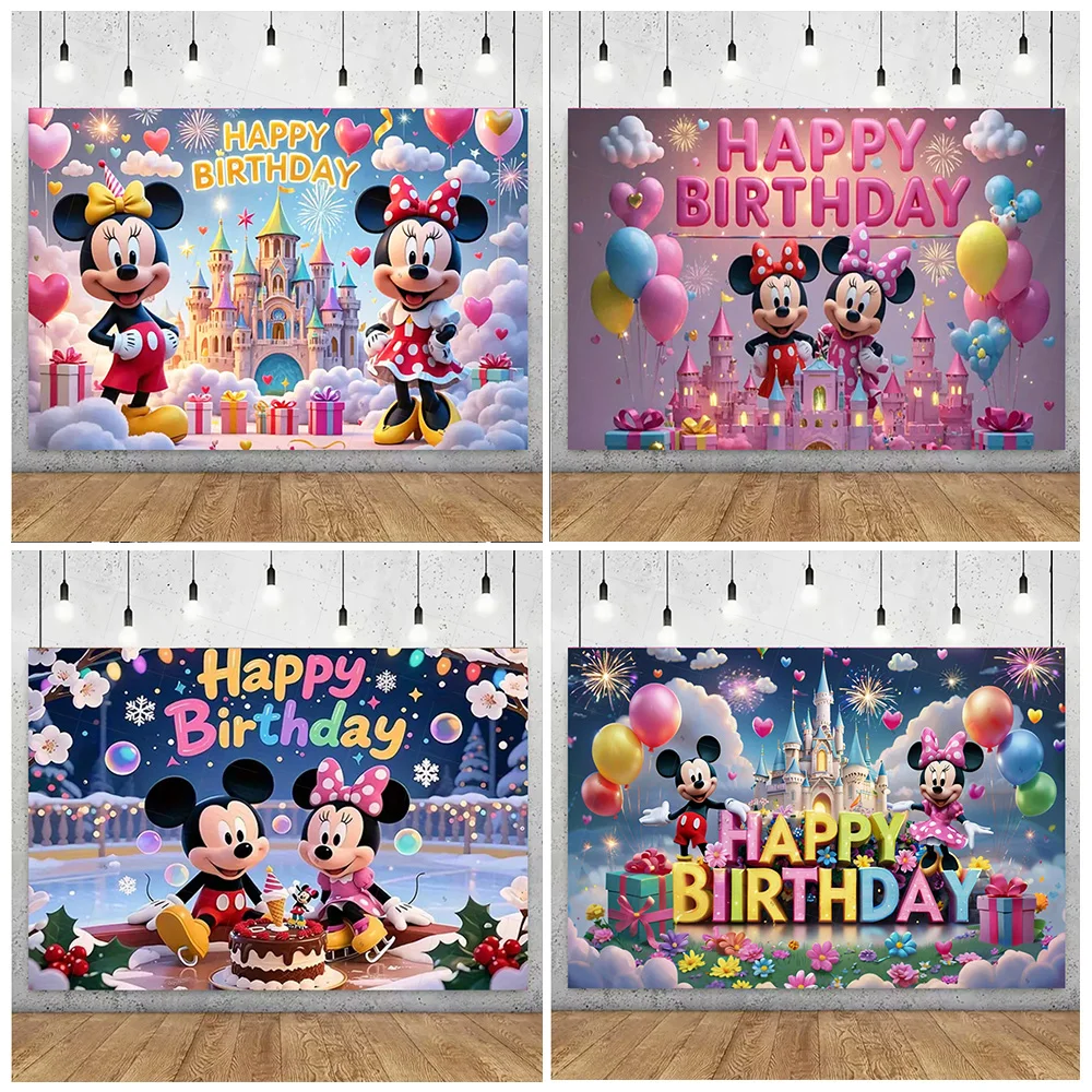 

Disney Mickey Minnie Mouse Background Kids Birthday Party Decoration Mickey Photography Backdrop Cartoon Baby Shower Supplies