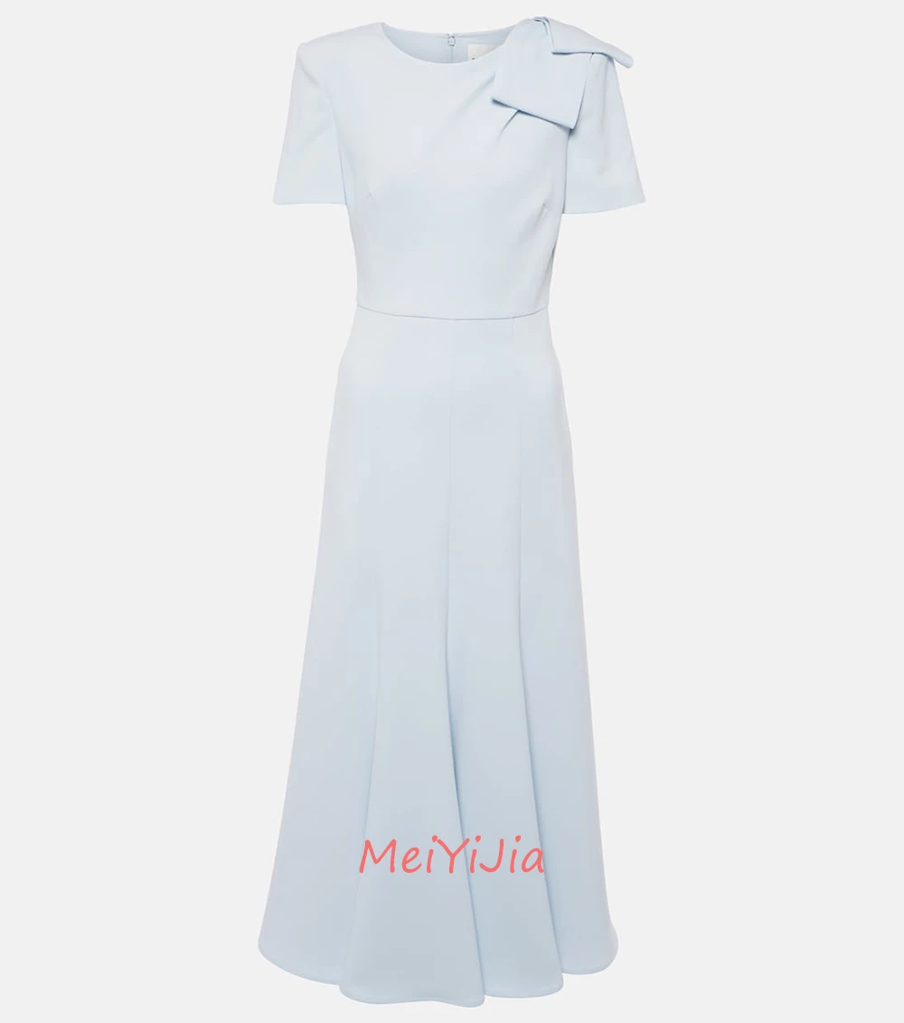 MeiYiJia O-Neck ZipperUp Grace Bow Ruffle short-Sleeves Ankle-Length Saudi Arabia Sexy Evening Birthday Club Outfits Summer 2024