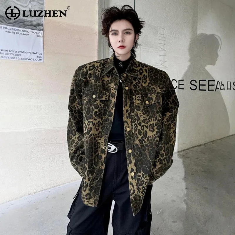 

LUZHEN Long Sleeve Shirt 2024 Autumn Leopard Pattern Loose Trendy New Men's Clothing Personalized High Street Men's Tops LZ5441