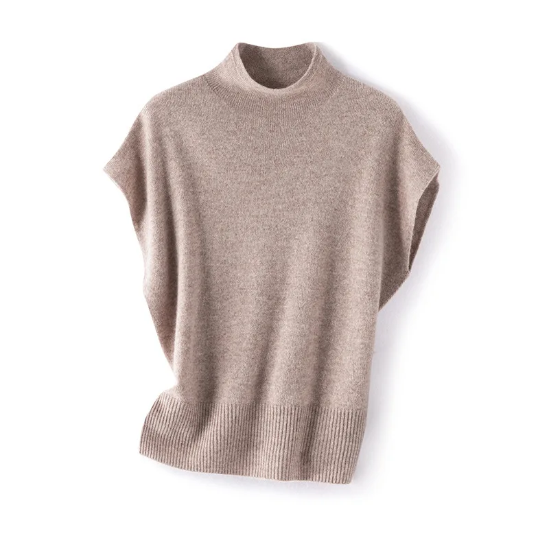 Short Sleeved Knitted With Feminine Temperament, Soft Glutinous Wool Round Neck, Gray Series First-Line Ready To Wear, Seamless