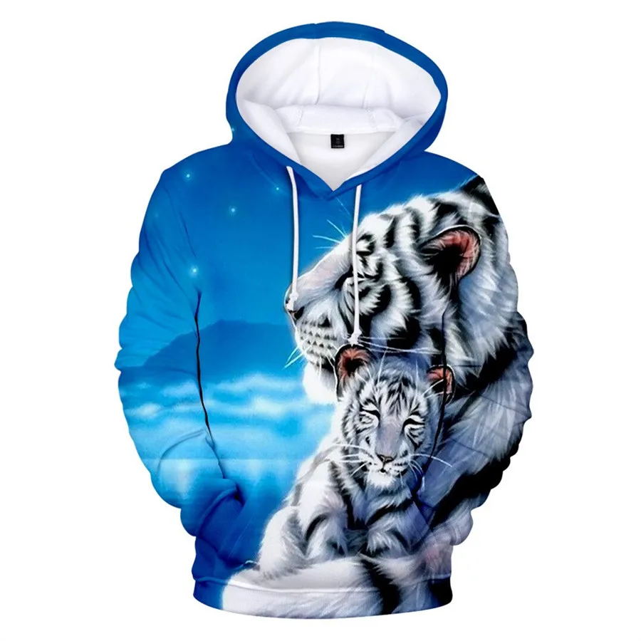 Sudaderas con capucha para niños de 3 a 14 años, sudadera con estampado de Animal el rey y Tigre, chaqueta de dibujos animados harajuku, abrigo para adolescentes