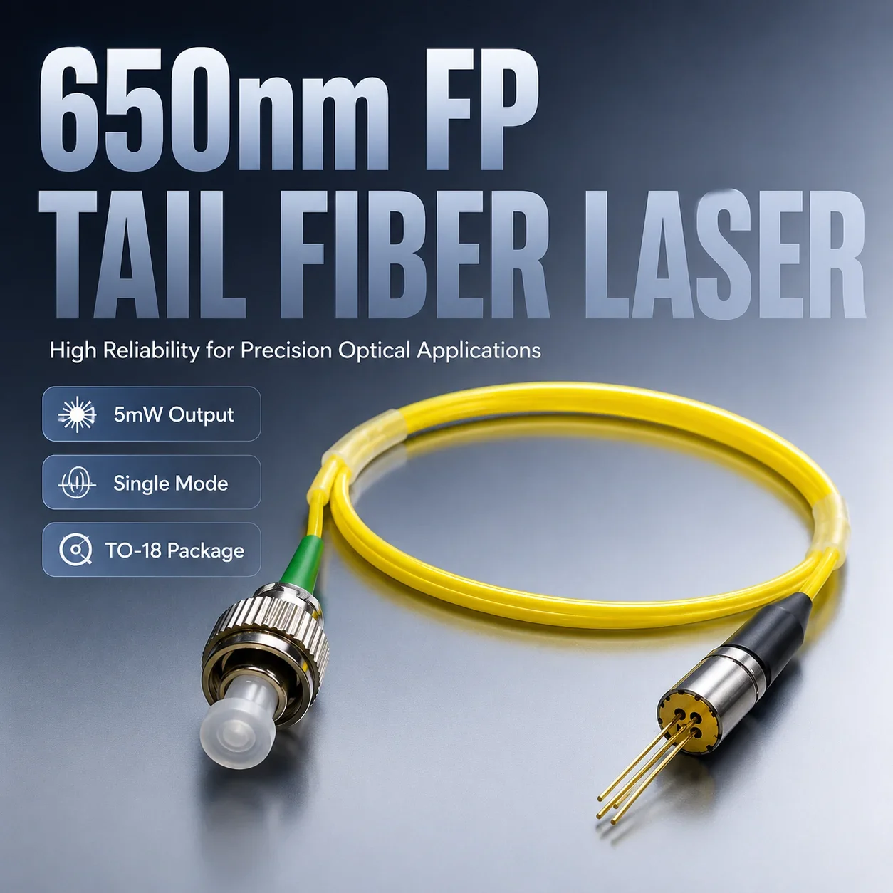 650nm 5mW Single Mode FP Laser Diode Tail Fiber TO18 Fiber Coupled Laser Source for Optical Sensor Printer Instrument Module