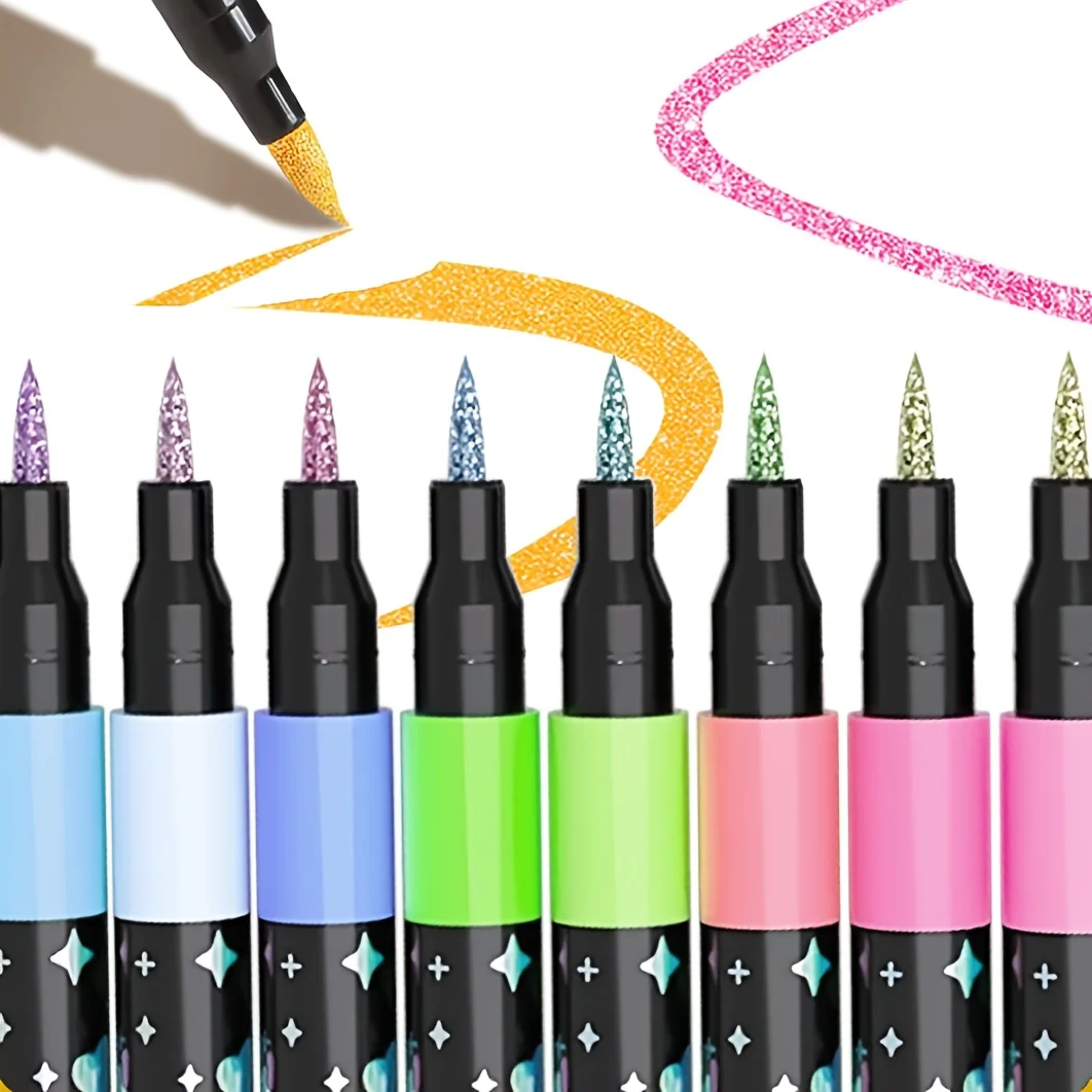 

24-цветные флуоресцентные ручки с блестками в тубе, быстросохнущие, наслаиваемые цвета, подходят для учащихся начальной школы, акварельные ручки, ручки с мягким наконечником для ведения дневников.