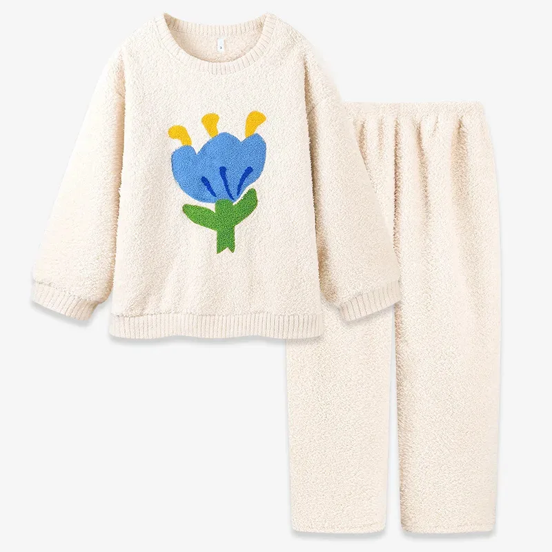 

Blue tulip long-sleeved round-neck pullover soft homewear set, suitable for women to wear in autumn and winter 2025
