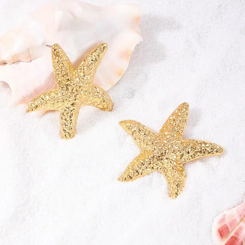 Trendy Stud Earrings For Women Metal Starfish Geometric Colorful Metal Ear Accessories Holiday Party Gift Fashion Jewelry CE202