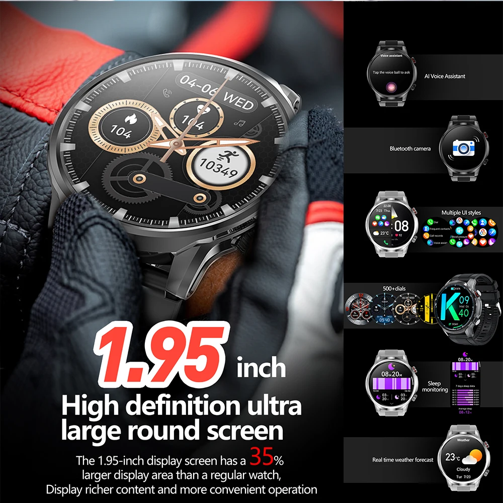 2024 Nieuwe Man Smart Horloge 1.95 inch 412*412 High-Definition Groot Scherm Bluetooth Oproep Hartslagmeting IP68 Smartwatchea