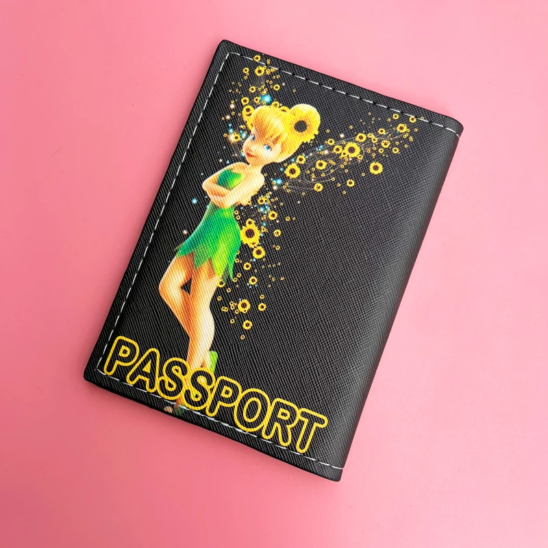 Disney Tinker Bell Passport Cover New Girls Multifunction Credit Card Organizer Case Princess PU Leather Travel Passport Holder