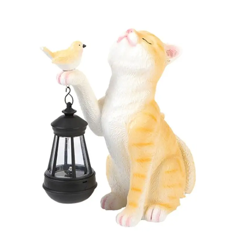 [NEWA08R】 Solar Decor Animal Lamp Resin Mini Cats Outdoor Lantern Garden Yard Balcony Ornament Lights