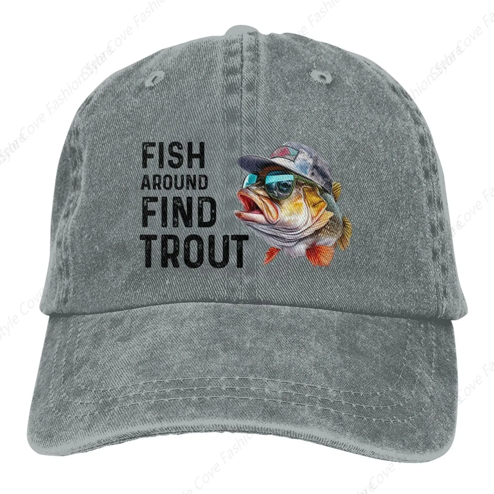 Funny Hat Fish Around Find Trout Hat Pure Cotton Baseball Cap Fashion Adult Snapback Cap Men Women Four Seasons Adjustable Hat