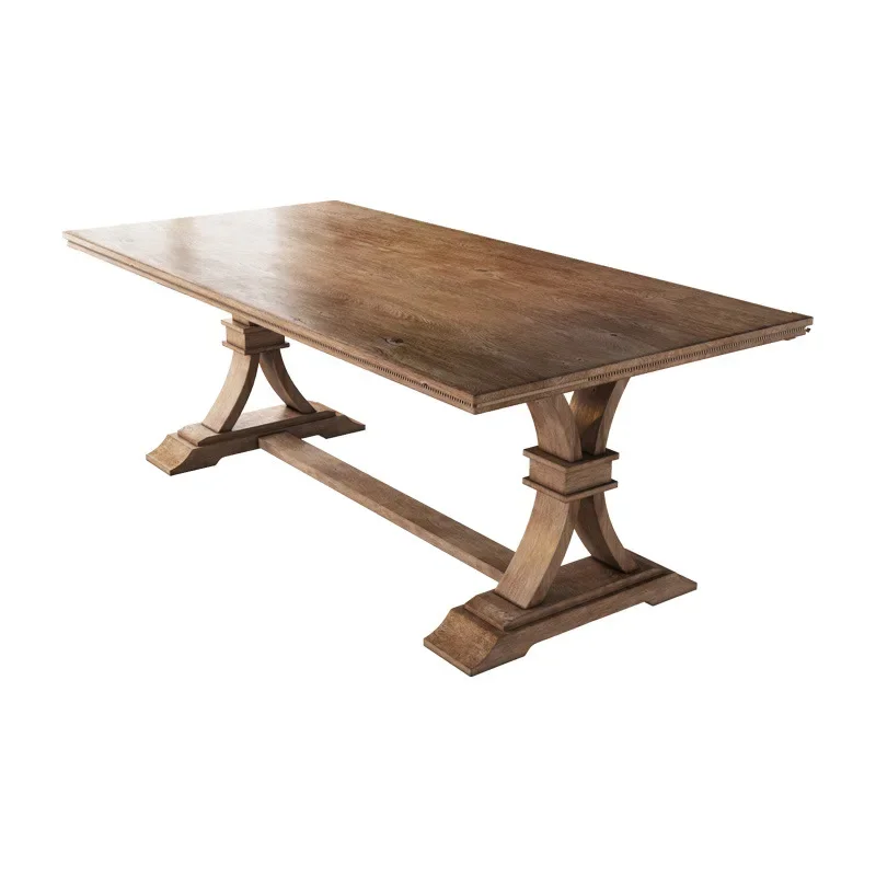 

French retro all-solid wood dining table log long American old dining table medieval home dining table large board workbench