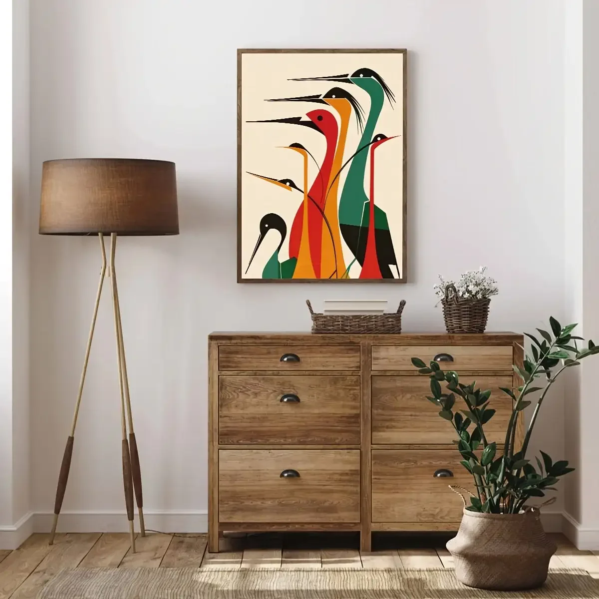Frameless Canvas Painting Vibrant Abstract Birds Canvas Art Print Animals Posters, Colorful Crane Wall Arts Decor For Living Roo