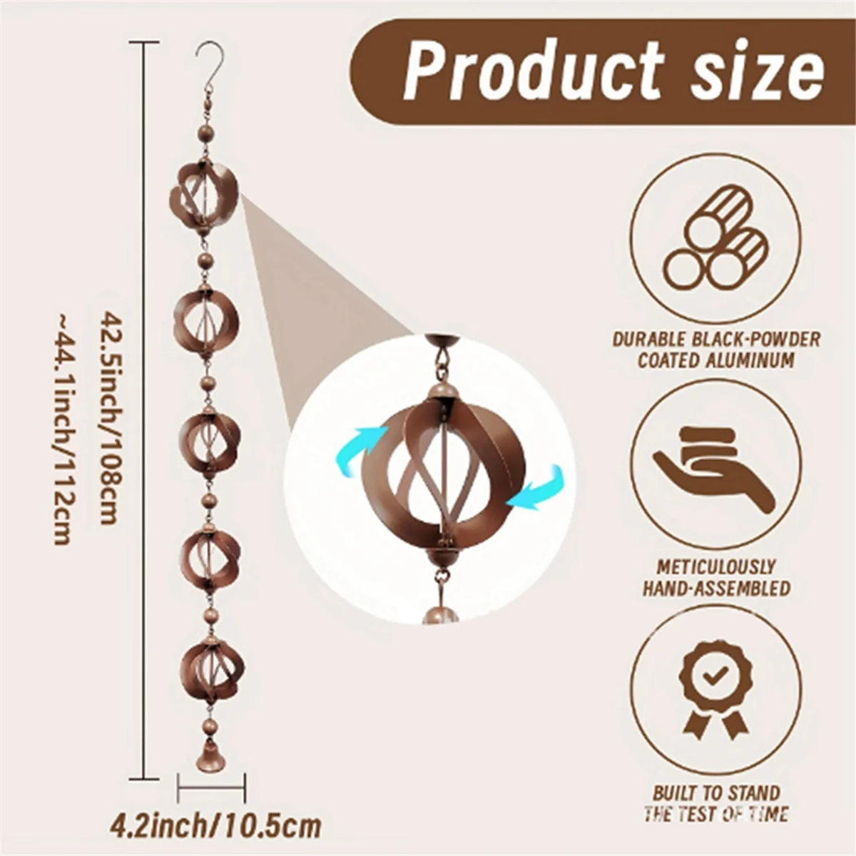 

ABMW-Rain Chain Circular Wind Chime Rain Chain for Gutter Decorative Rainwater Collection Chain with Bells