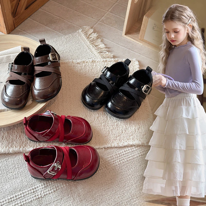 Children PU Leather Girls Student Kids Shoes 2026 Autumn New Fashion Elegant Comfortable French Style Mary Jane Casual Loafer
