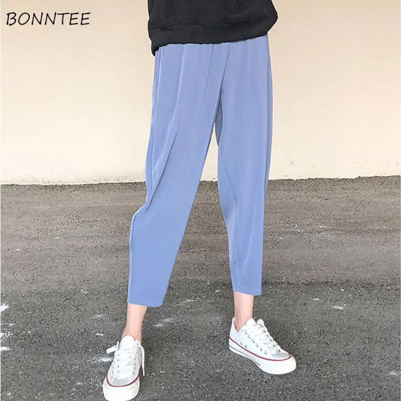Frauen Bottoms Hosen Chiffon Chic Einfache Casual Reine Streetwear BF Hohe Taille Alle-spiel Breite Bein Trendy knöchel-länge Weibliche Gemütliche