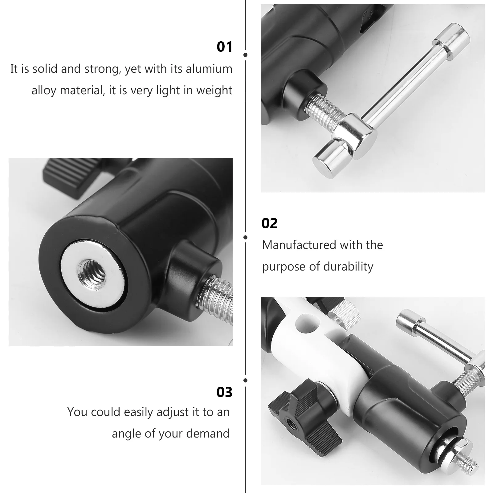 

1Pcs 3-Section Adjustable U-Shape Flashlight Holder Aluminum Pedestal Black Accessories Durable Lightweight