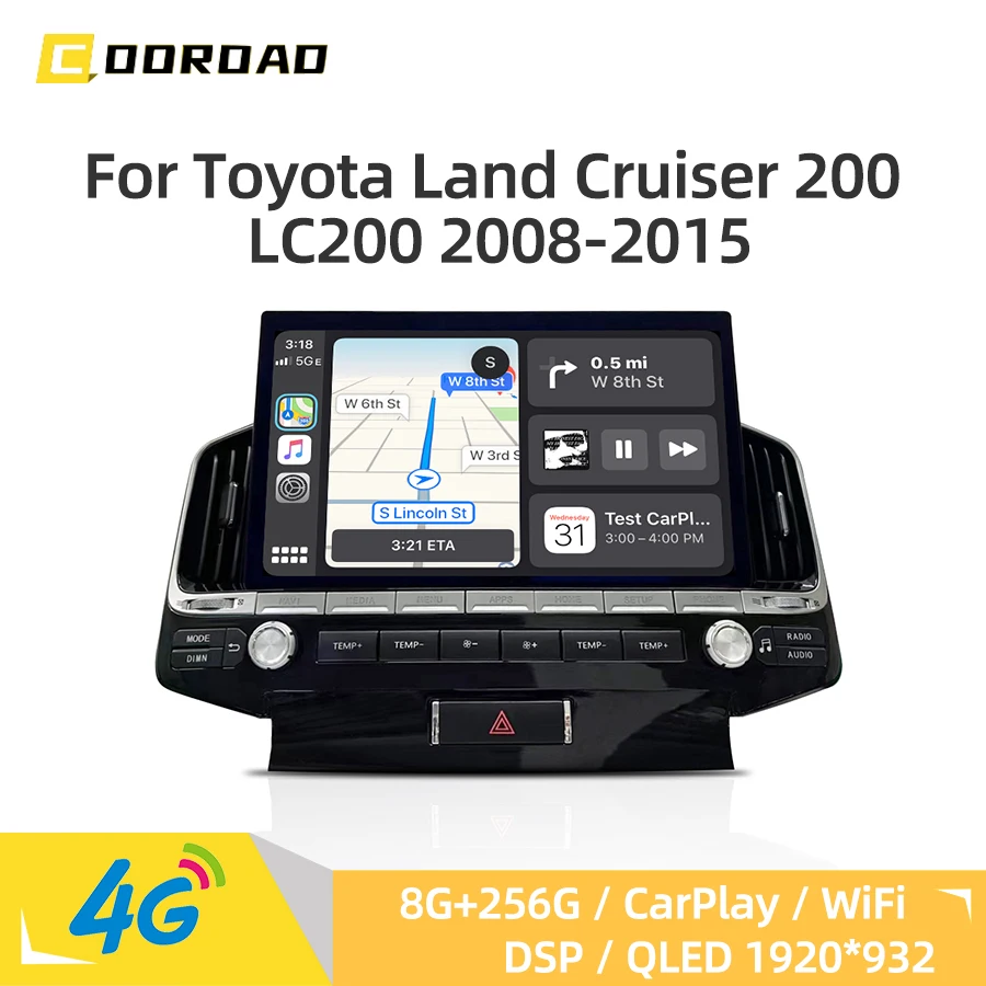 

13 "QLED Android 14.0 автомобильный радиоприемник для Toyota Land Cruiser 200 2008-2015 CarPlay 4G WiFi GPS навигация DSP RDS мультимедийный плеер
