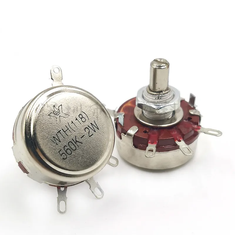 5pcs WTH118-1A(2W) 2K2 4K7 10K 100K 220K 330K 470K 1M ohm  Rotary Taper Potentiometer 2watt