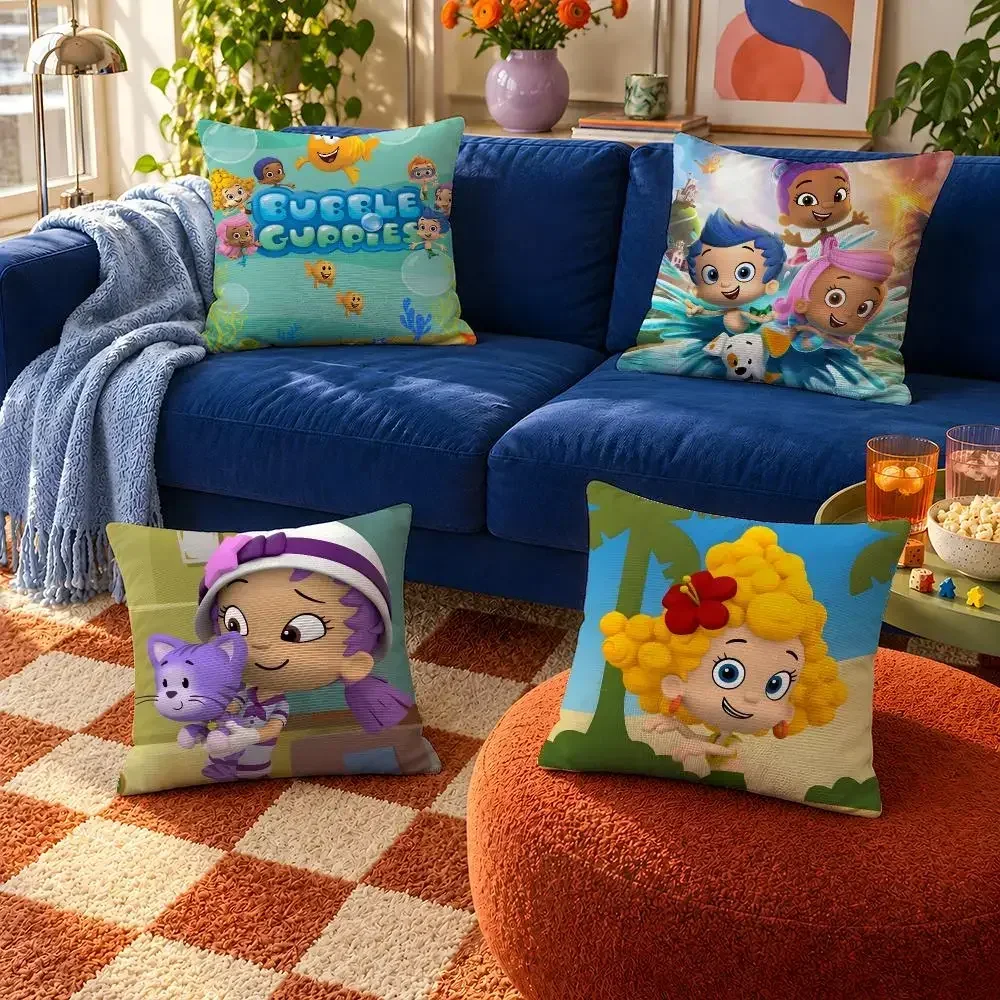 Cover Throw Pillow Goby Cover Gil Cartoon Bubble Soft Short Molly Plush Case For Sofa Guppies Bedroom Cozy Home Decor