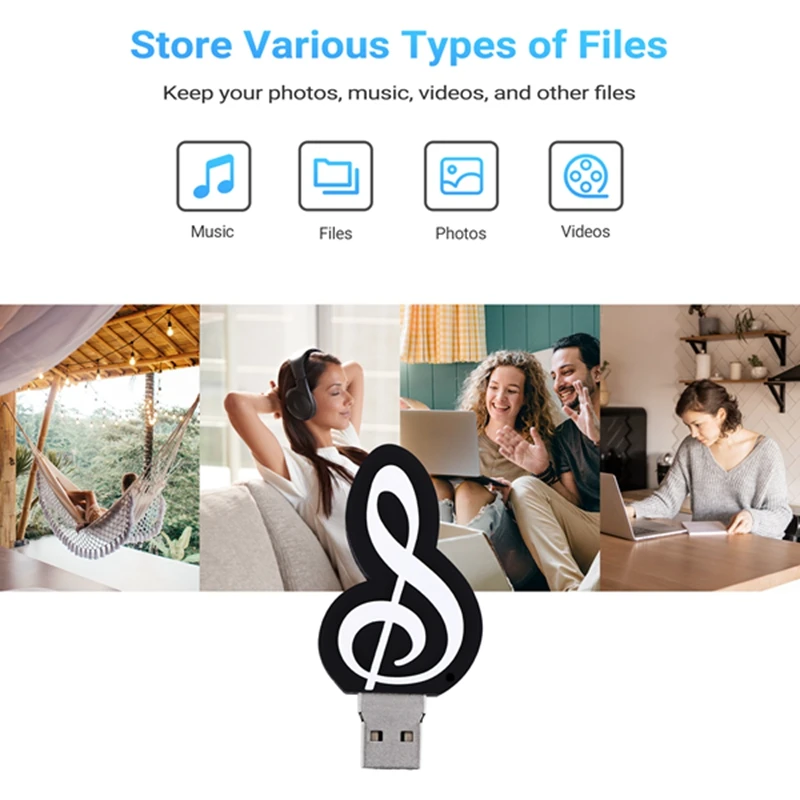 

A010 USB 2.0 Stick Милый мультяшный блок памяти Музыкальные заметки Символ USB 2.0 Память Внешний USB-накопитель Память 16 ГБ