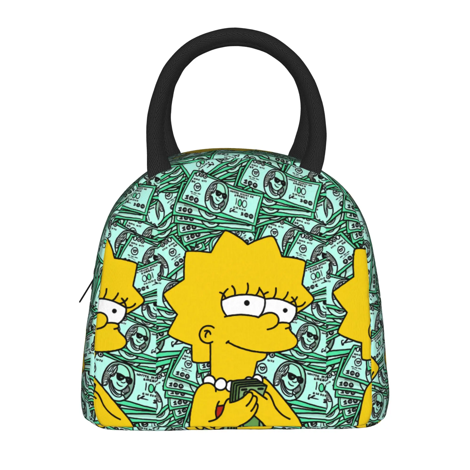 

Термосумка для обедов Lisa S-Simpsons Money Stack с мультяшным принтом, для пикника на природе, мужская, в стиле Kawaii, из оксфордской ткани, на молнии, сумка-холодильник