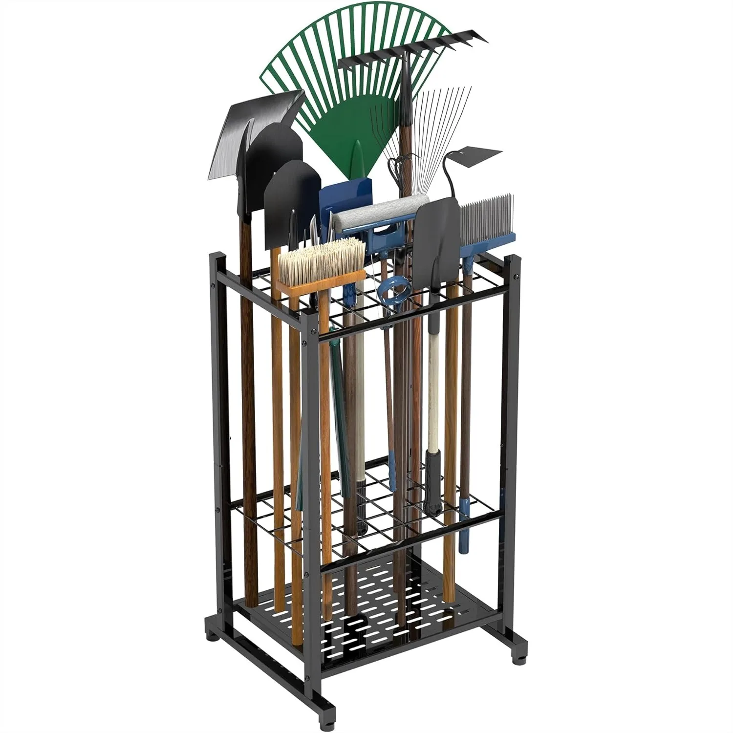 

Garden Tool Organizer for Garage Storage, Holds Up to 35 Long-Handled Tools, Heavy Duty Steel Stand for Shed and Outdoor