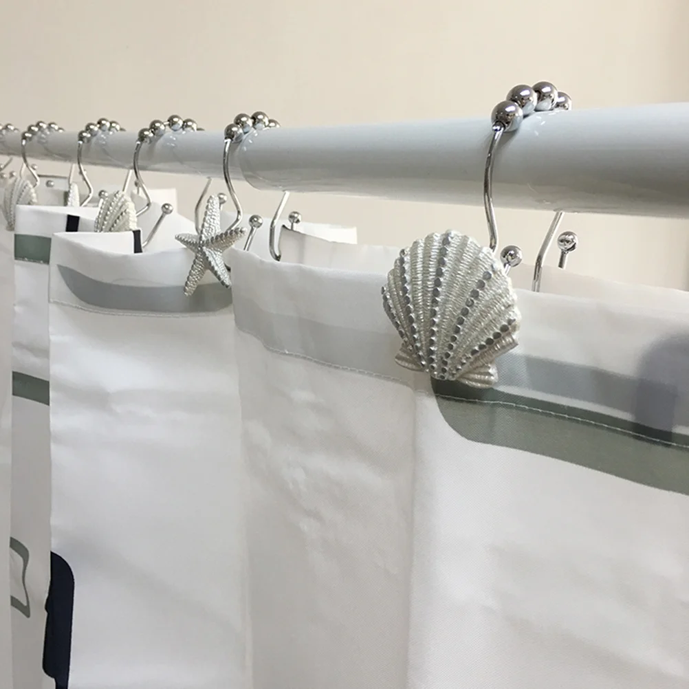 

12Pcs Stainless Steel Seashell Shower Curtain Hooks Rust Proof for Bathroom Room Decoration Curtain Hooks