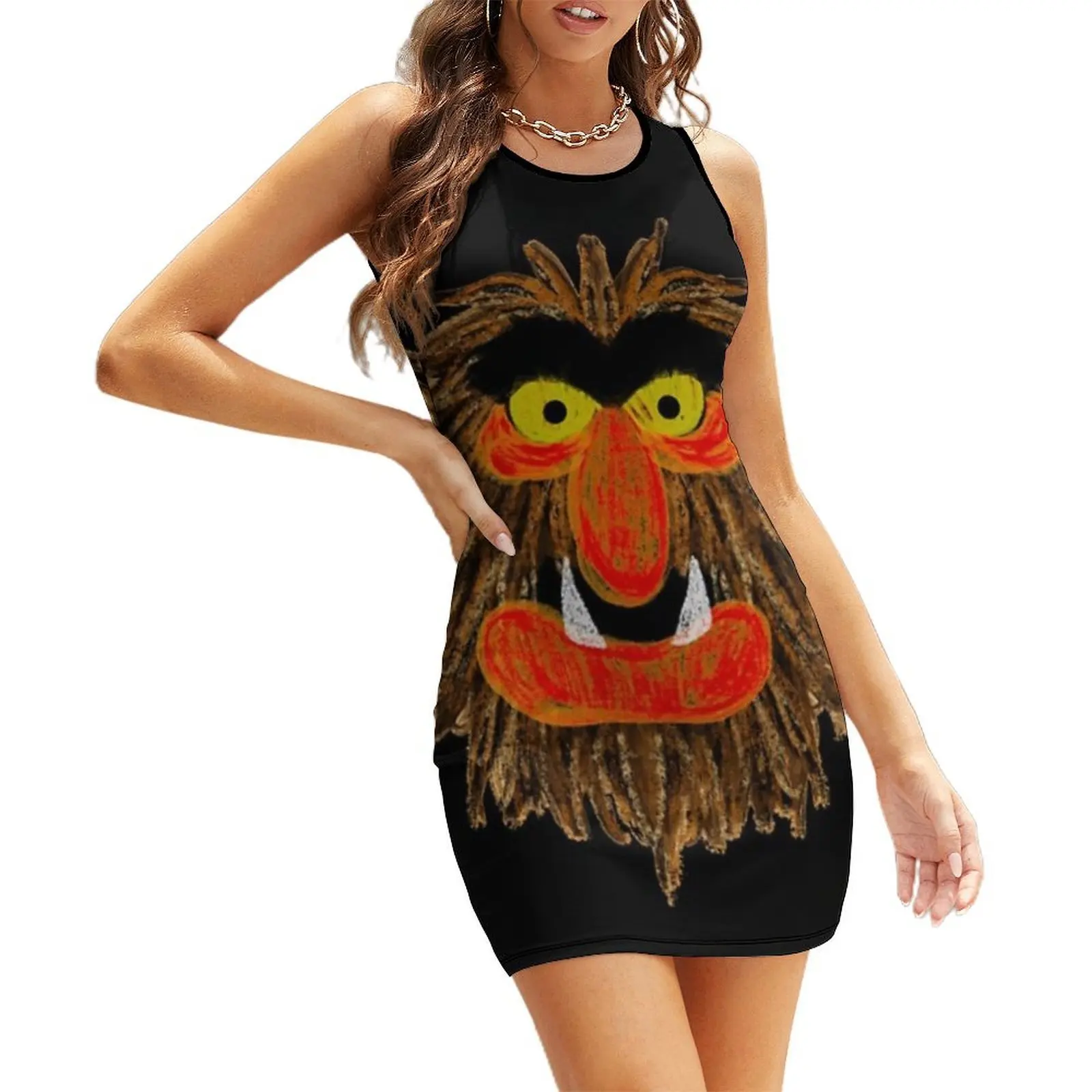 

Sweetums Muppet Show inspired illustration Sleeveless Sundress Dress women Casual dresses women's luxury party dress