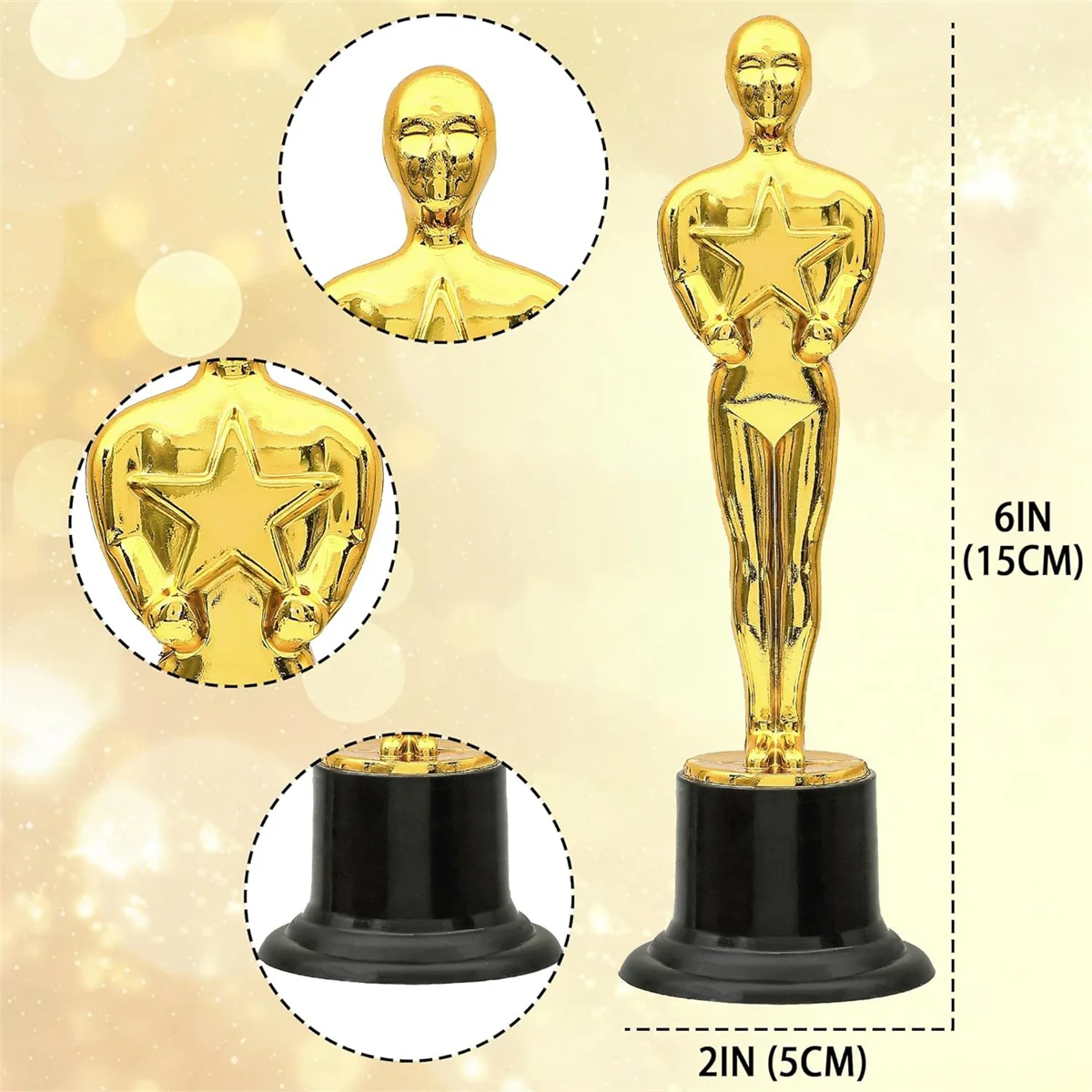 Plástico ouro prêmio troféus para decorações do partido, favores do partido, Movie Night Favor, Escola Award, 12 Pack