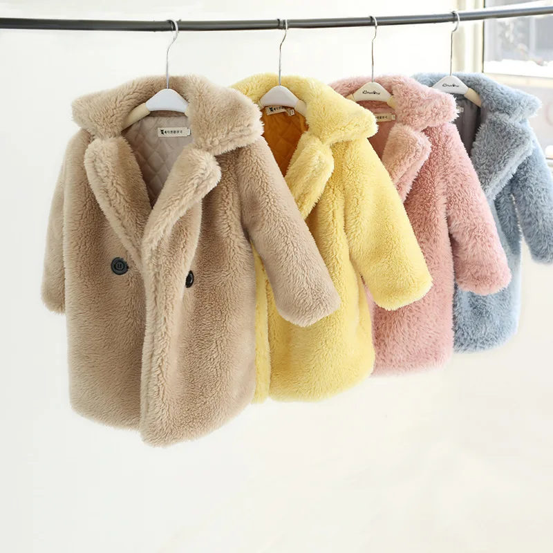 

Faux Shearling Fur Coats Children Fur Jackets Turn Down Collar Long Sleeves Single Button Loose Fit Casual 2025 Autumn Winter