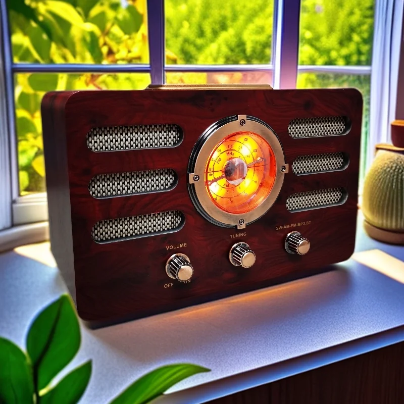 European Retro Desktop Radio FM AM SW Bluetooth Card Speaker Plug-in & Rechargeable Audio