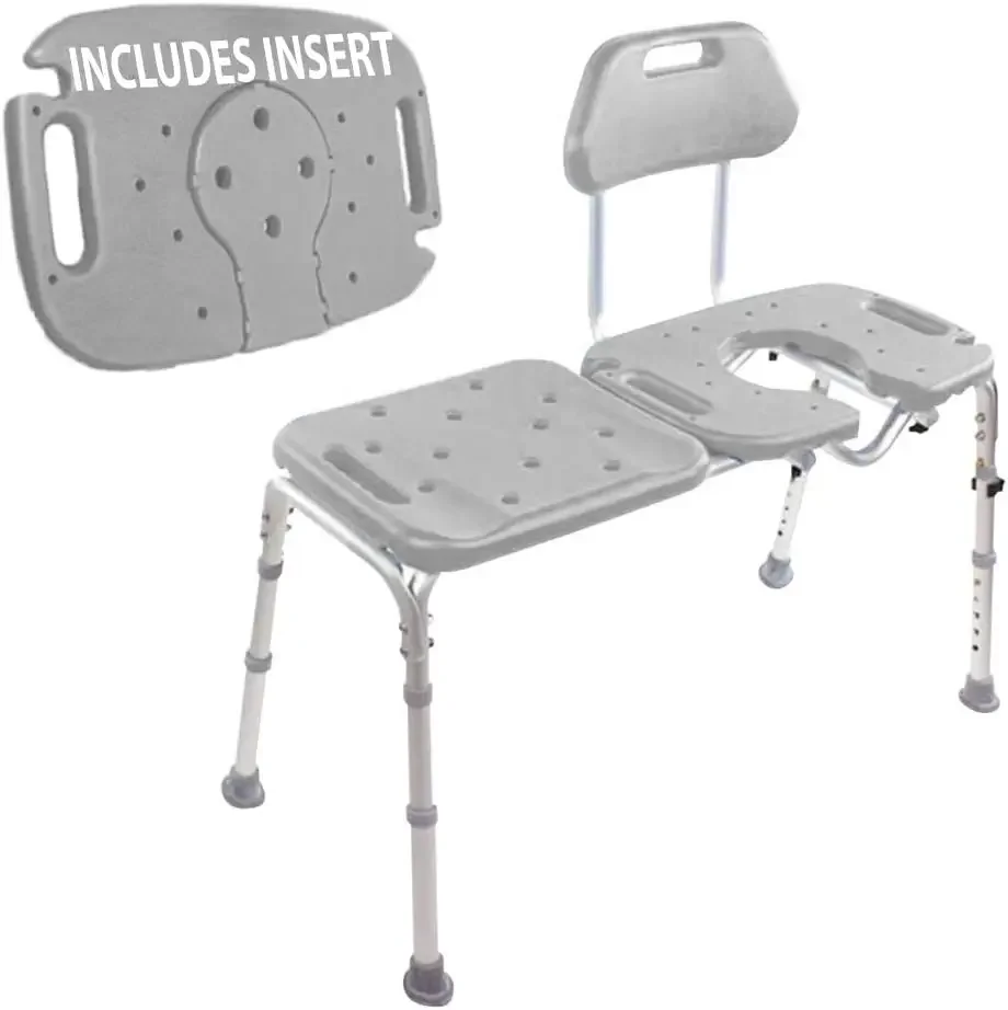 Bath Transfer Bench with Cutout Shower Seat, Deluxe All-Access Chair for Tub and Shower Transfers, Raised Toilet Seat for Senior