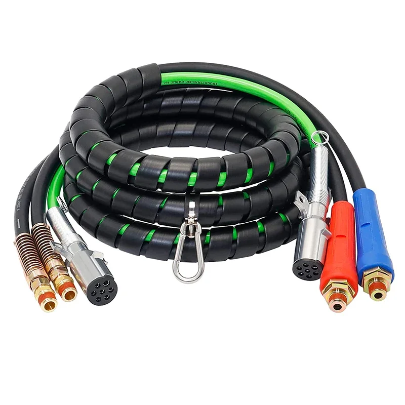 15ft 3-in-1 Anti-Lock Brake System & Power Air Power Braking Line Hose Wrap 7-Way Semi-Truck Trailer Tractor Cable Assembly