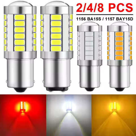 2/4/8 PCS Car LED Bulb P21W Ba15s 1156 PY21W Bay15d 1157 Turn Signal Light 12V 5730 Chipset 6500K Auto Tail Brake Parking Lamps