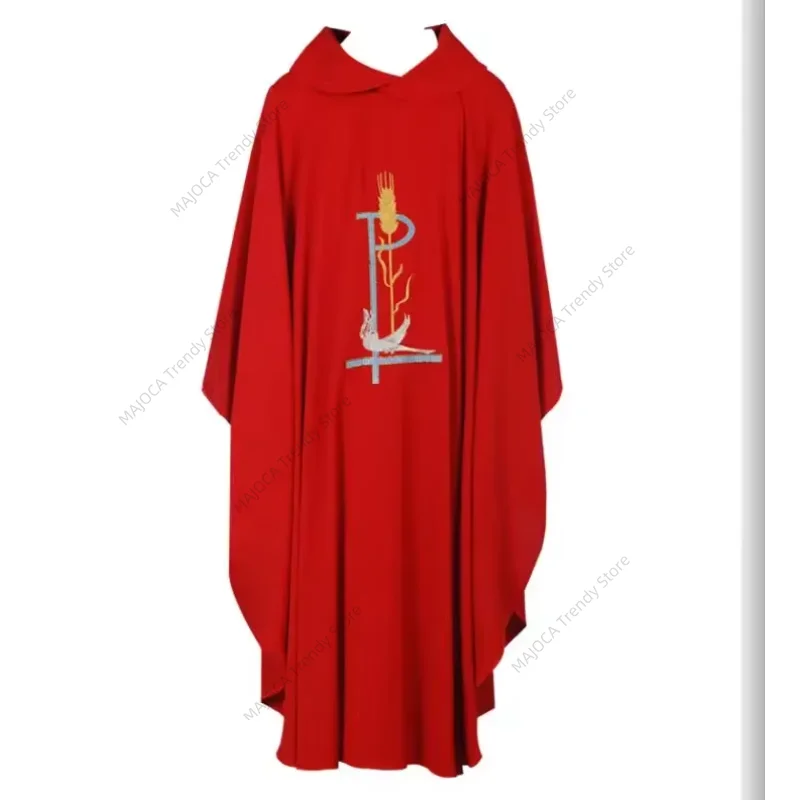 

Priest Vestments Christian Costume Priest Costumes Embroidery Red Polyester Adult Catholic Religious Clothes Clergy Robe