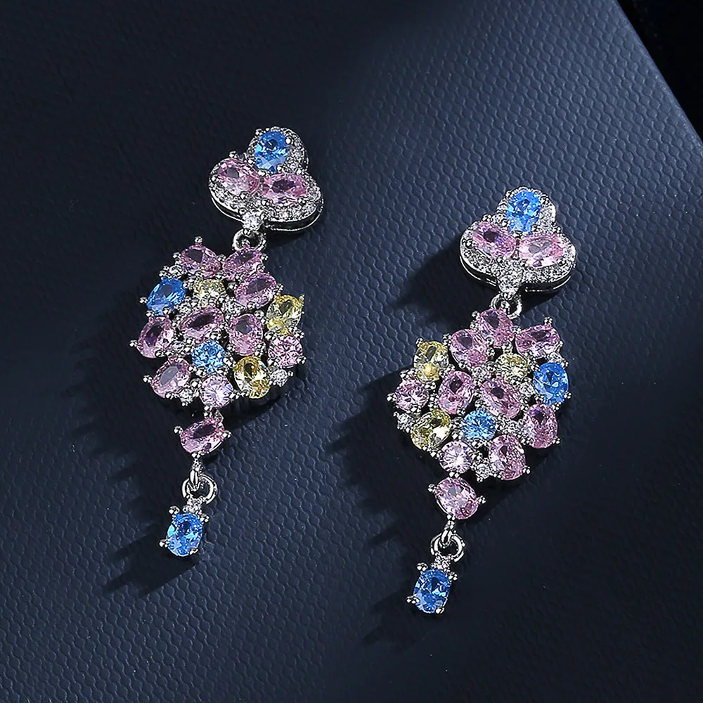 Huitan Sparking Colorful Cubic Zirconia Hanging Earrings for Women Aesthetic Bridal Wedding Party Dangle Earrings Luxury Jewelry